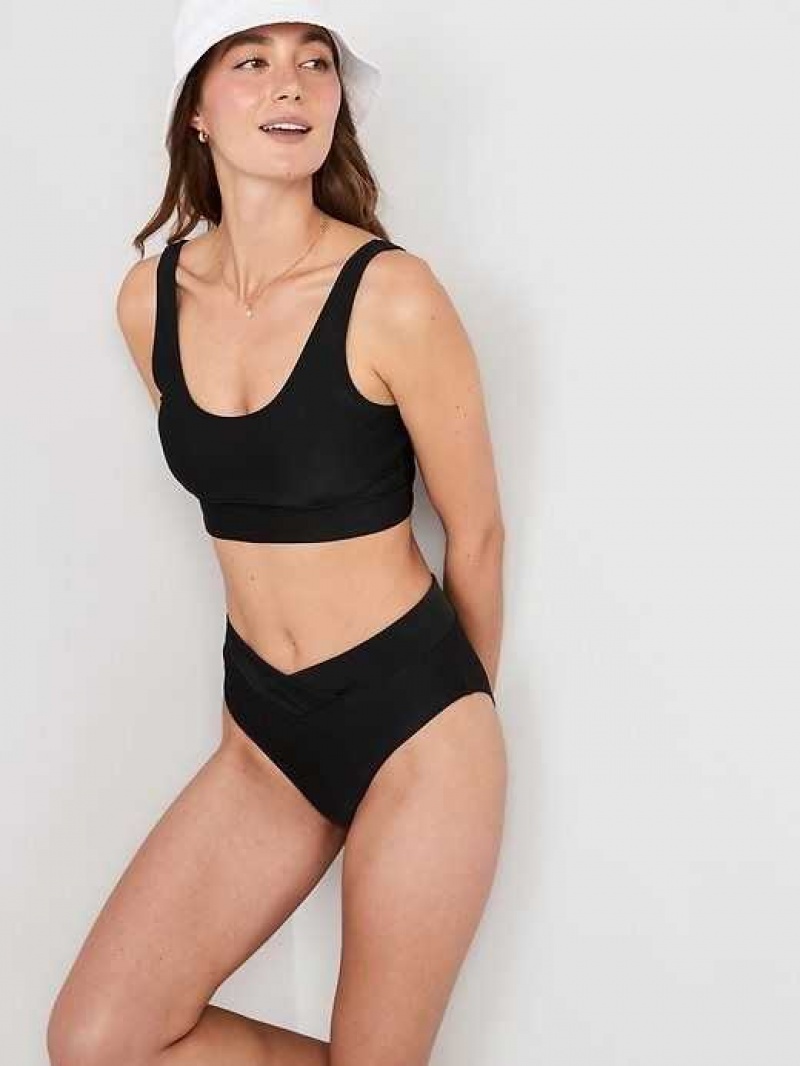 Old Navy Matching High-Waisted Cross-Front Bikini Swim Bottoms Black | EJS069287