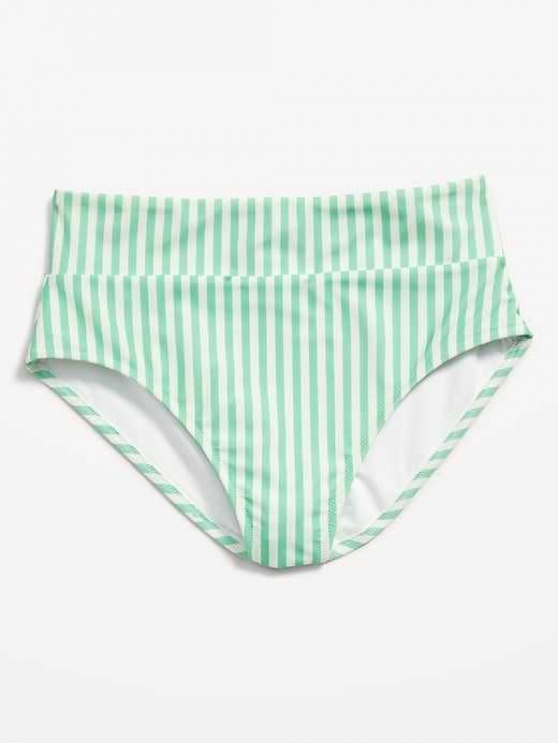 Old Navy Matching High-Waisted Printed Banded Bikini Swim Bottoms Green Stripes | JQT704326