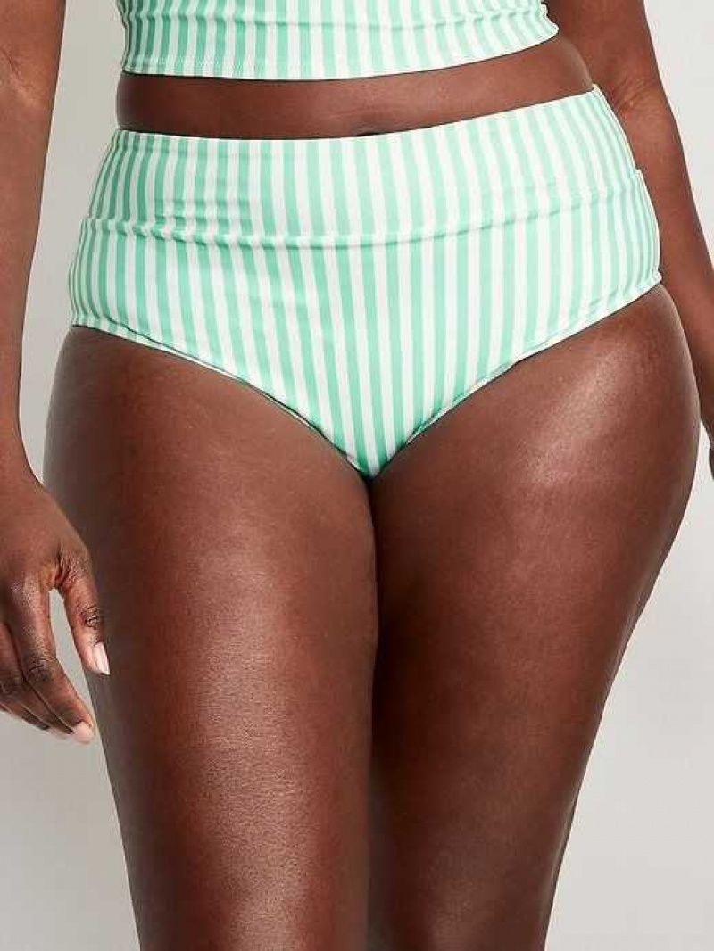 Old Navy Matching High-Waisted Printed Banded Bikini Swim Bottoms Green Stripes | JQT704326