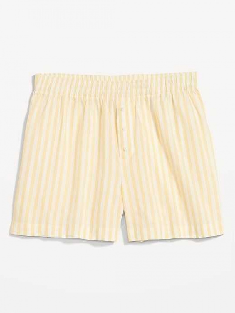 Old Navy Matching High-Waisted Printed Pajama Boxer Shorts White / Yellow Stripes | NHY097234