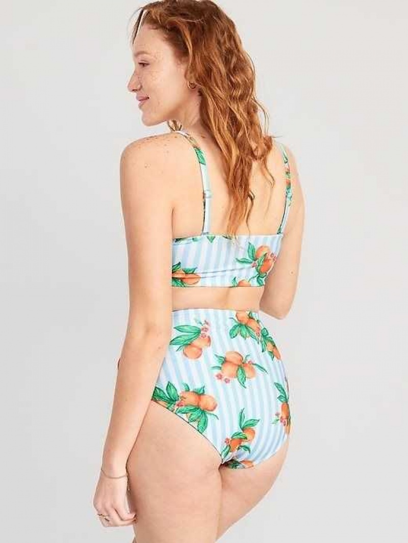 Old Navy Matching High-Waisted Tie-Waist Bikini Swim Bottoms Peaches & Stripes | WSG367412