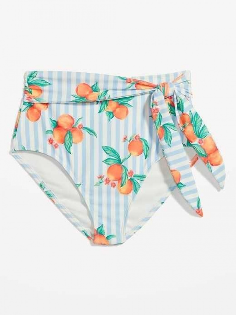 Old Navy Matching High-Waisted Tie-Waist Bikini Swim Bottoms Peaches & Stripes | WSG367412