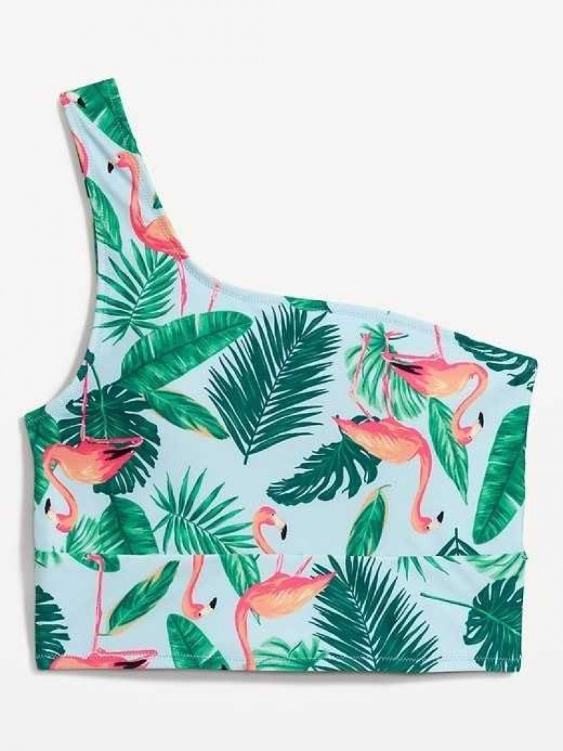 Old Navy Matching One-Shoulder Printed Longline Bikini Swim Top Blue | ODI326904