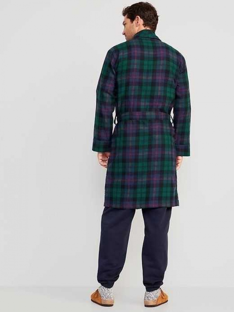 Old Navy Matching Plaid Flannel Robe Green / Blue | KCY965821