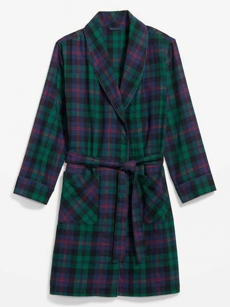 Old Navy Matching Plaid Flannel Robe Green / Blue | KCY965821