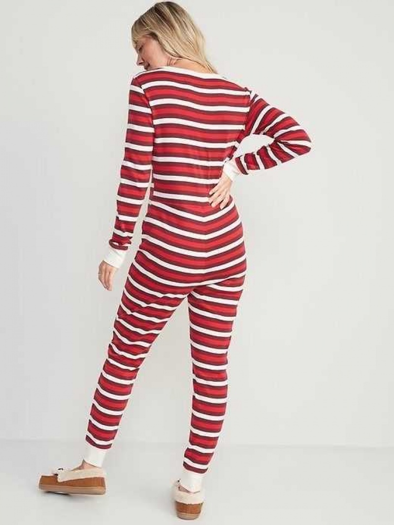 Old Navy Matching Printed One-Piece Pajamas Red Stripes | FPD645379