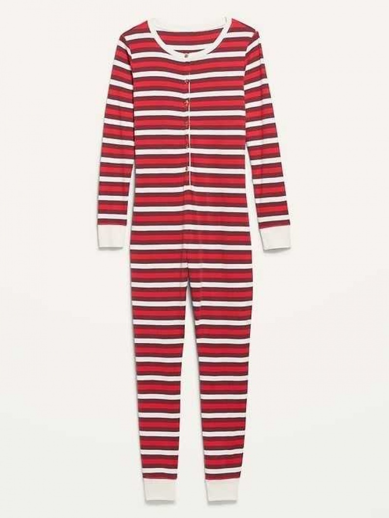 Old Navy Matching Printed One-Piece Pajamas Red Stripes | FPD645379