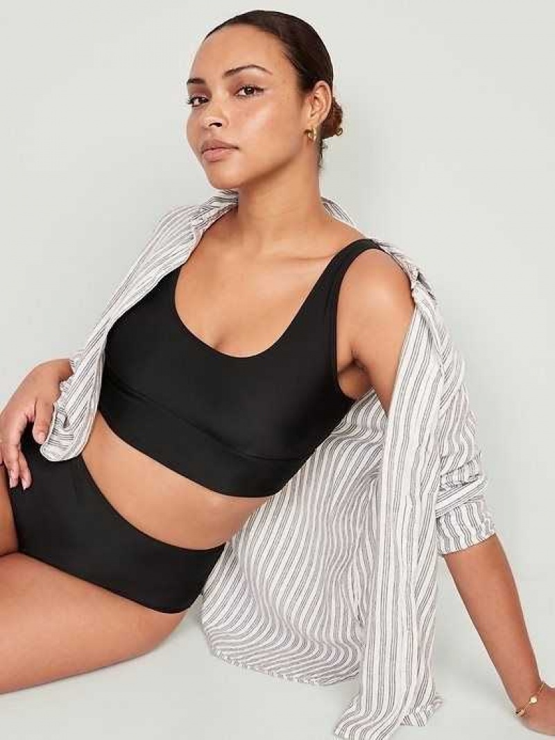 Old Navy Matching Scoop-Neck Longline Bikini Swim Top Black | BLR296754