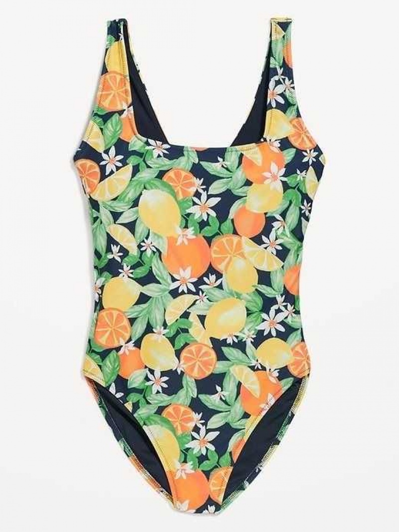 Old Navy Matching Twist-Back Cutout One-Piece Swimsuit Fresh-Squeezed Fun | XMN095213