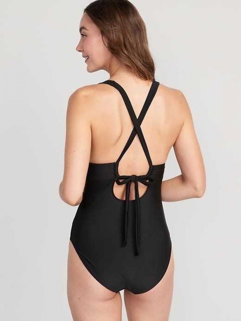 Old Navy Matching V-Neck One-Piece Swimsuit Black | SAI749253