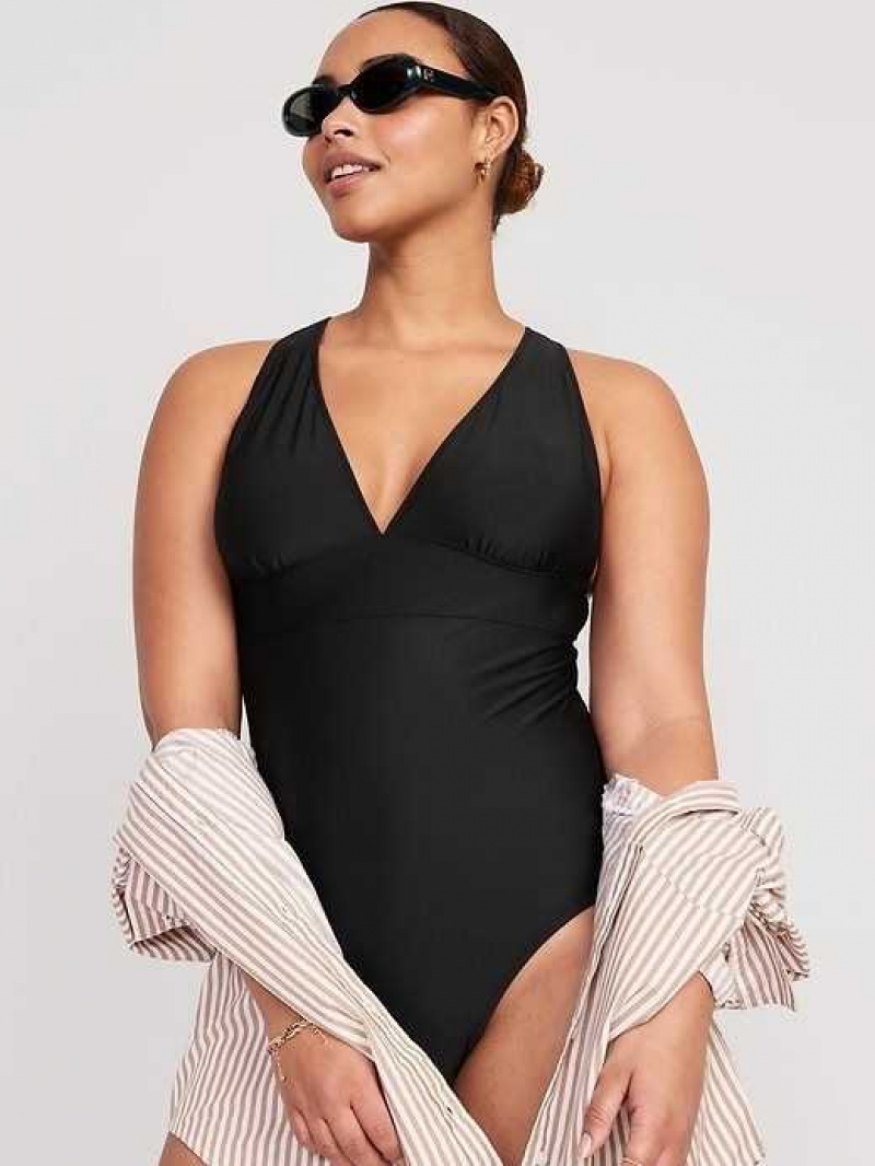 Old Navy Matching V-Neck One-Piece Swimsuit Black | SAI749253