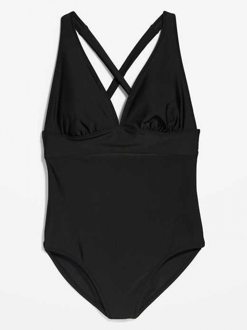 Old Navy Matching V-Neck One-Piece Swimsuit Black | SAI749253