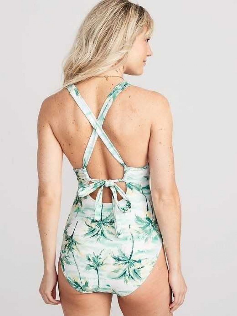 Old Navy Matching V-Neck One-Piece Swimsuit Blue | IQV378520