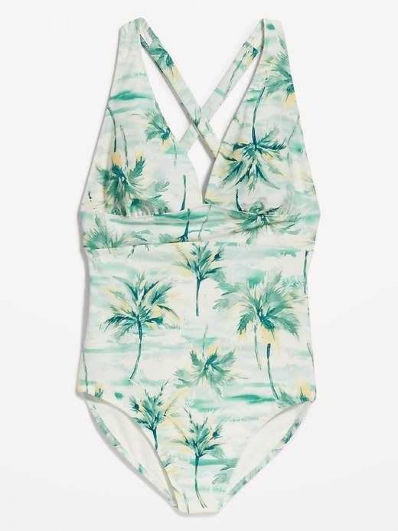 Old Navy Matching V-Neck One-Piece Swimsuit Blue | IQV378520