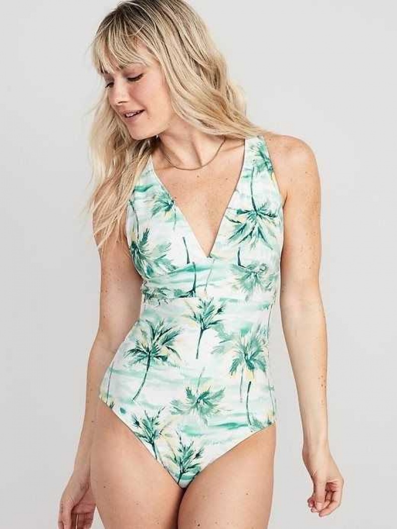 Old Navy Matching V-Neck One-Piece Swimsuit Blue | IQV378520