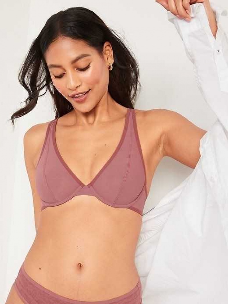 Old Navy Mesh Unlined Underwire Plunge Bra Quartzite | XSB618502