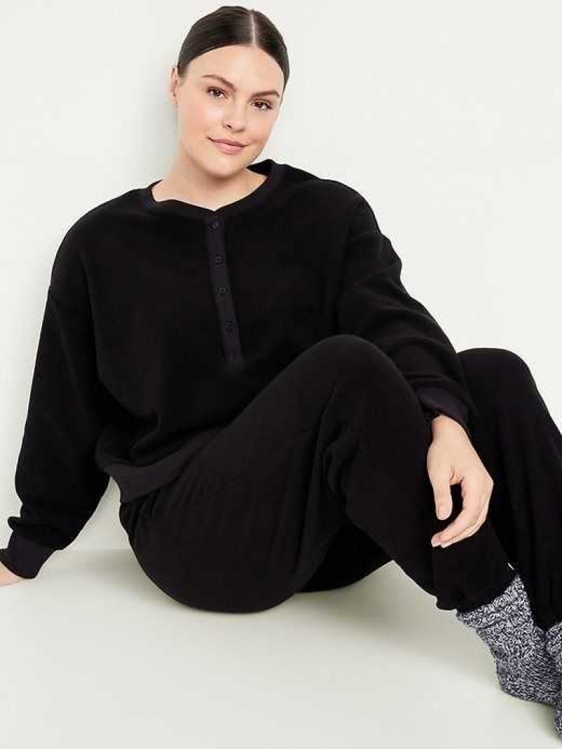 Old Navy Micro Fleece Henley Pajama Sweatshirt Black | ZHI473560