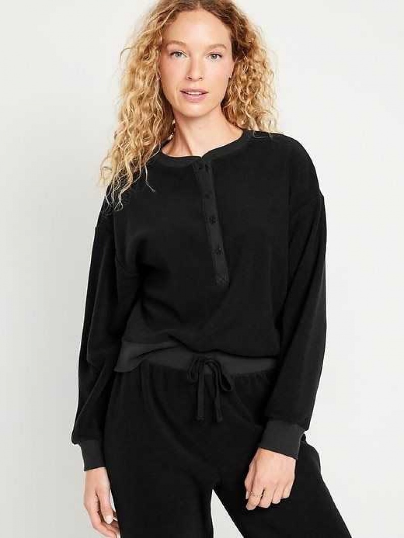 Old Navy Micro Fleece Henley Pajama Sweatshirt Black | ZHI473560