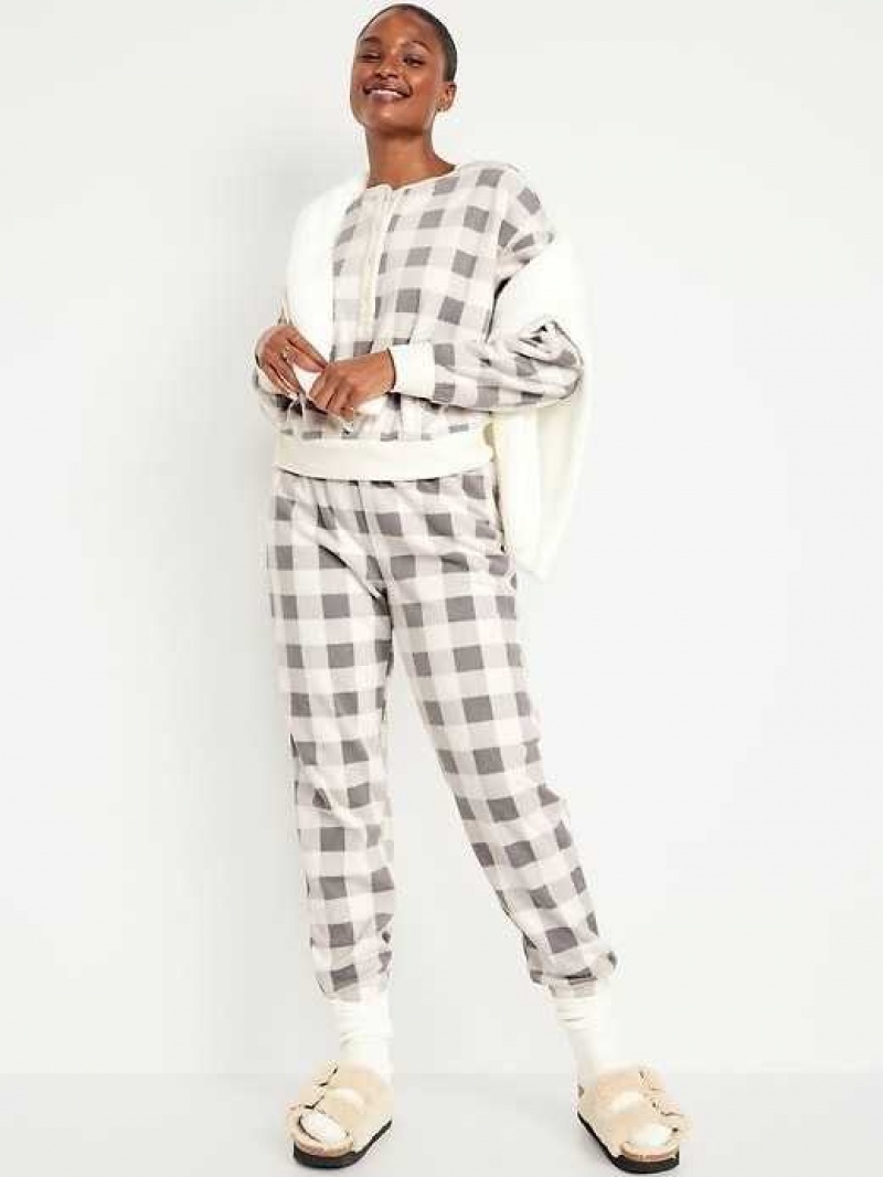 Old Navy Micro Fleece Henley Pajama Sweatshirt White / Grey | JUY651204