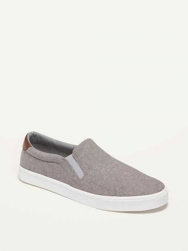 Old Navy Mixed-Fabric Slip-Ons Light Grey | MBI637592