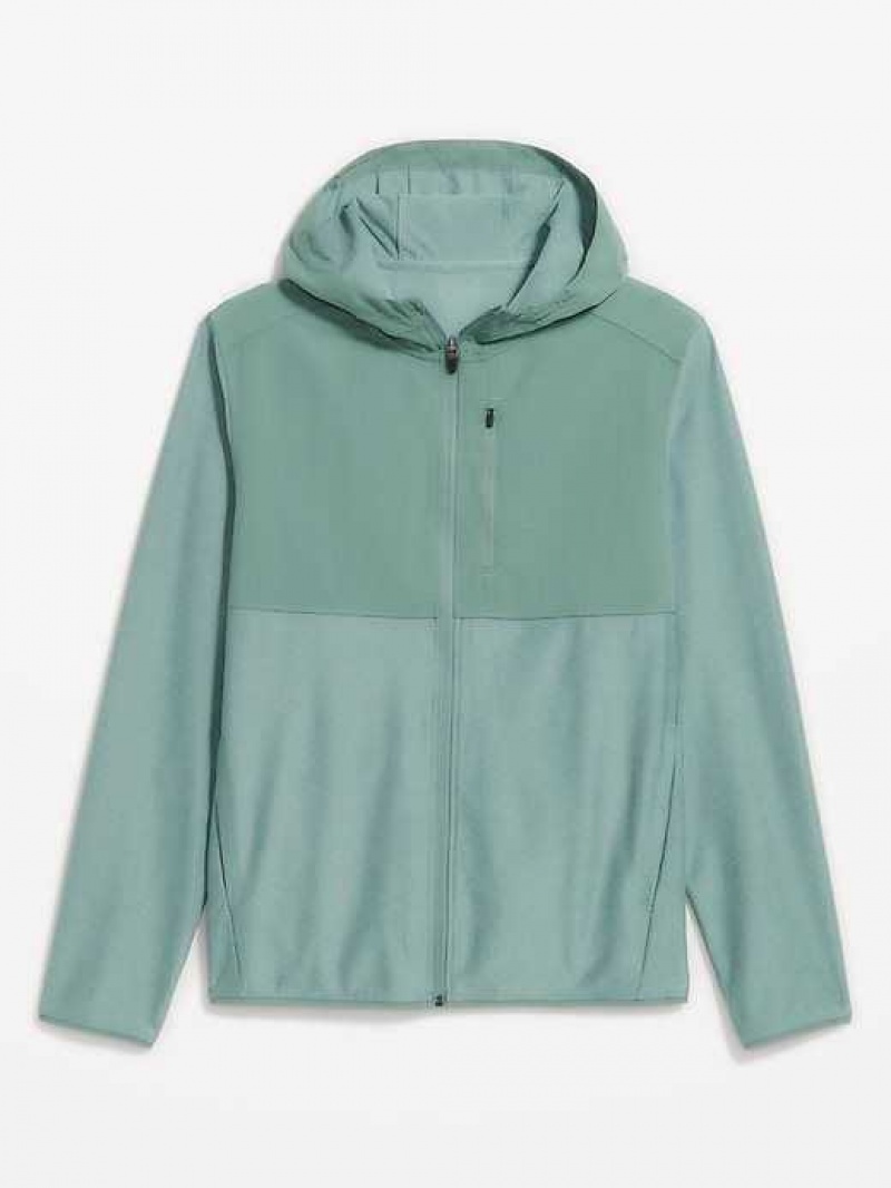 Old Navy Mixed Material Full-Zip Hoodie Ionian Sea | ETW419602