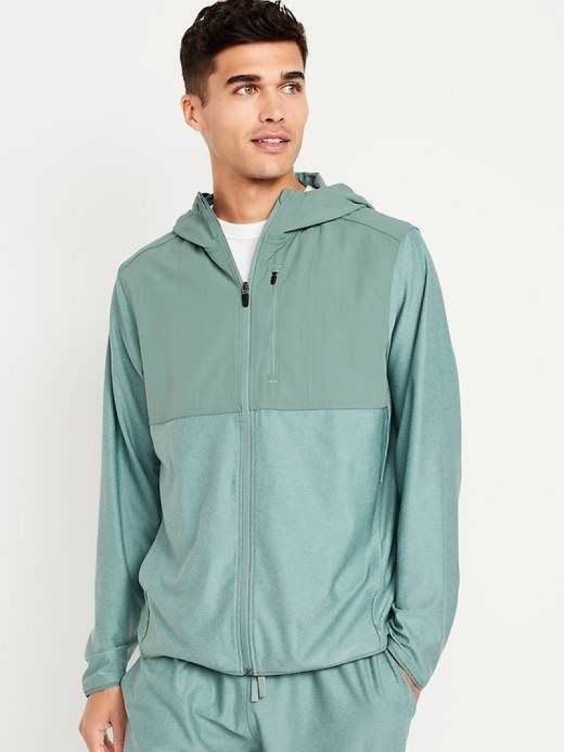 Old Navy Mixed Material Full-Zip Hoodie Ionian Sea | ETW419602