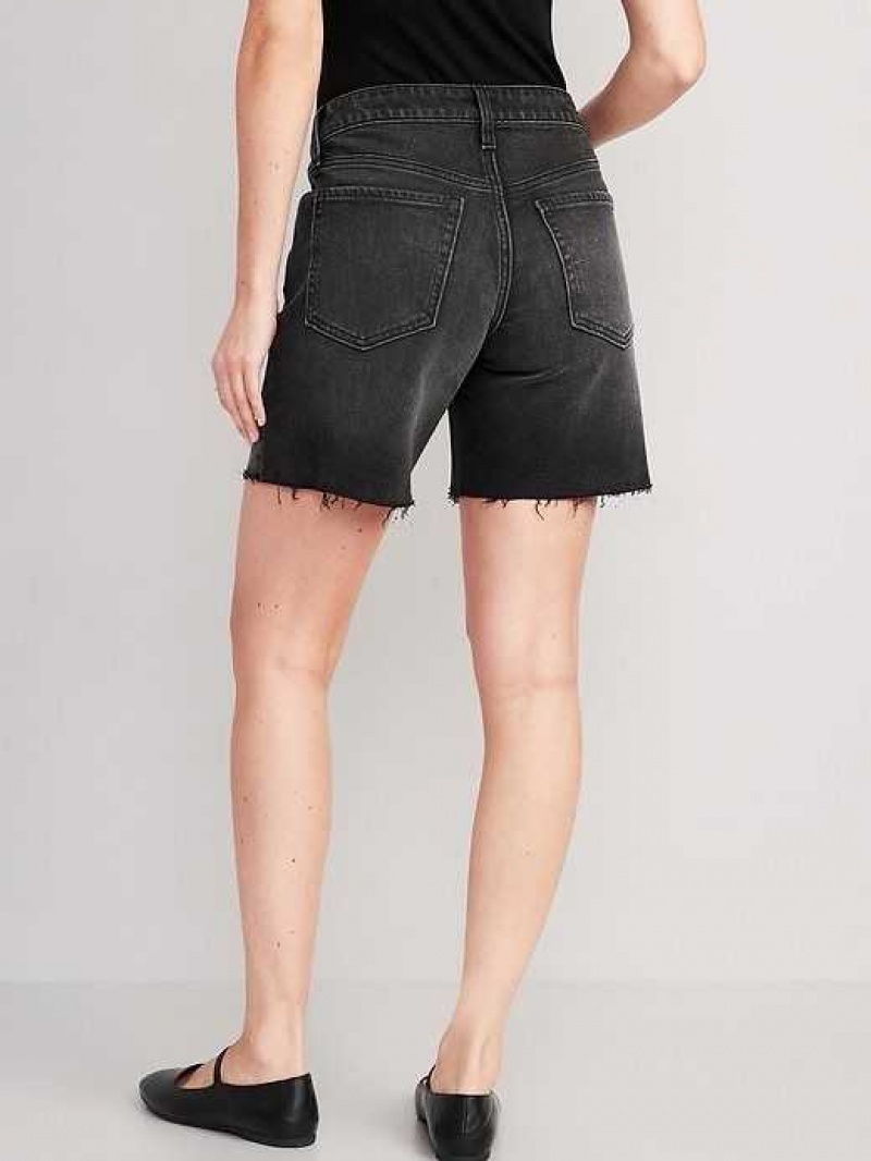 Old Navy OG Loose Black-Wash Ripped Cut-Off Jean Shorts Black | QUC486957