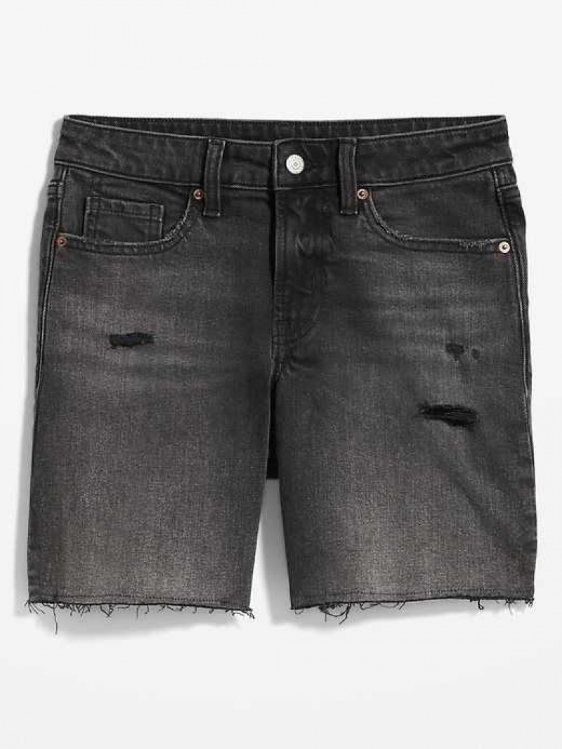 Old Navy OG Loose Black-Wash Ripped Cut-Off Jean Shorts Black | QUC486957