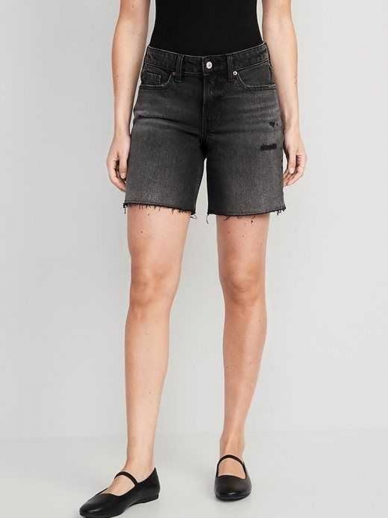 Old Navy OG Loose Black-Wash Ripped Cut-Off Jean Shorts Black | QUC486957