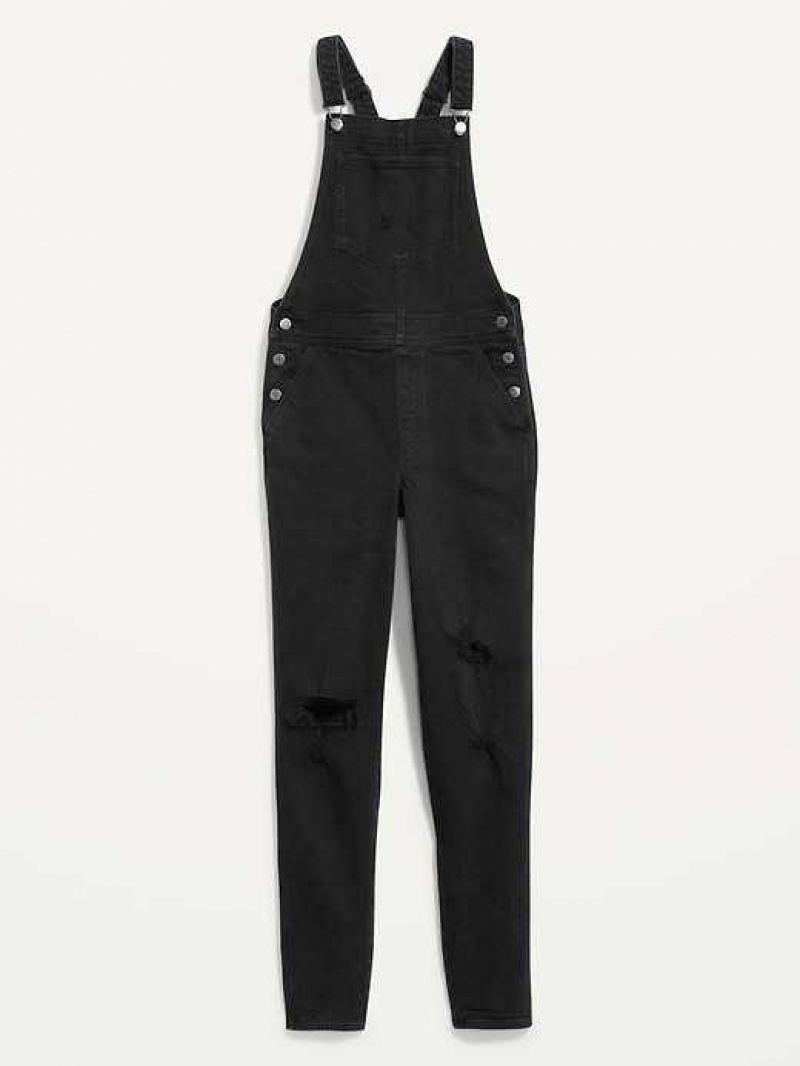 Old Navy OG Straight Black-Wash Ripped Jean Overalls Black | UYI410578