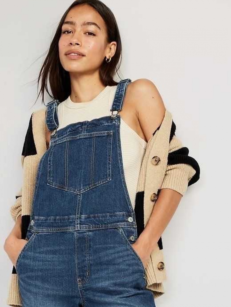 Old Navy OG Straight Workwear Jean Overalls Dark Wash | NVM492160