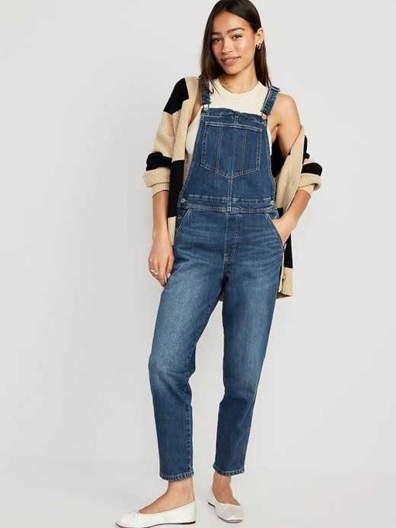 Old Navy OG Straight Workwear Jean Overalls Dark Wash | NVM492160