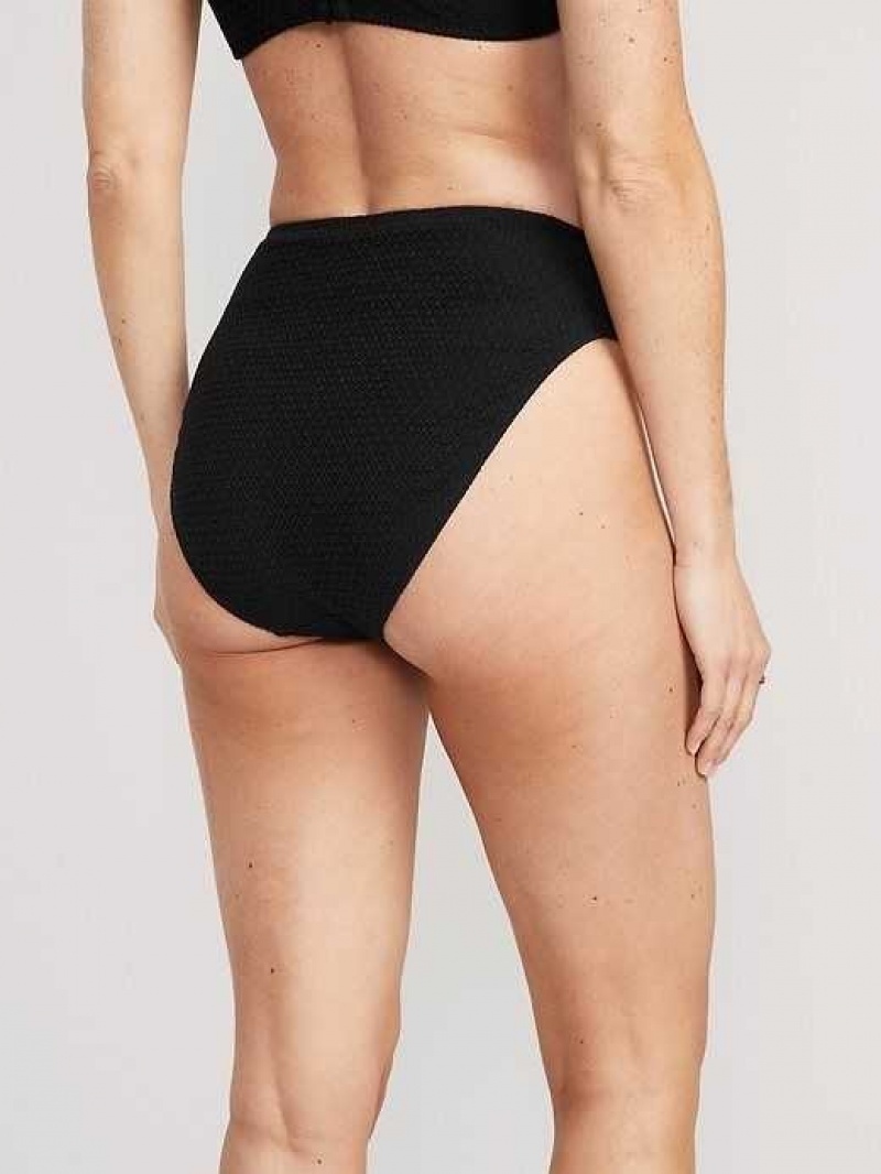 Old Navy O-Ring Crochet-Knit French-Cut Bikini Swim Bottoms Black | RXK895103