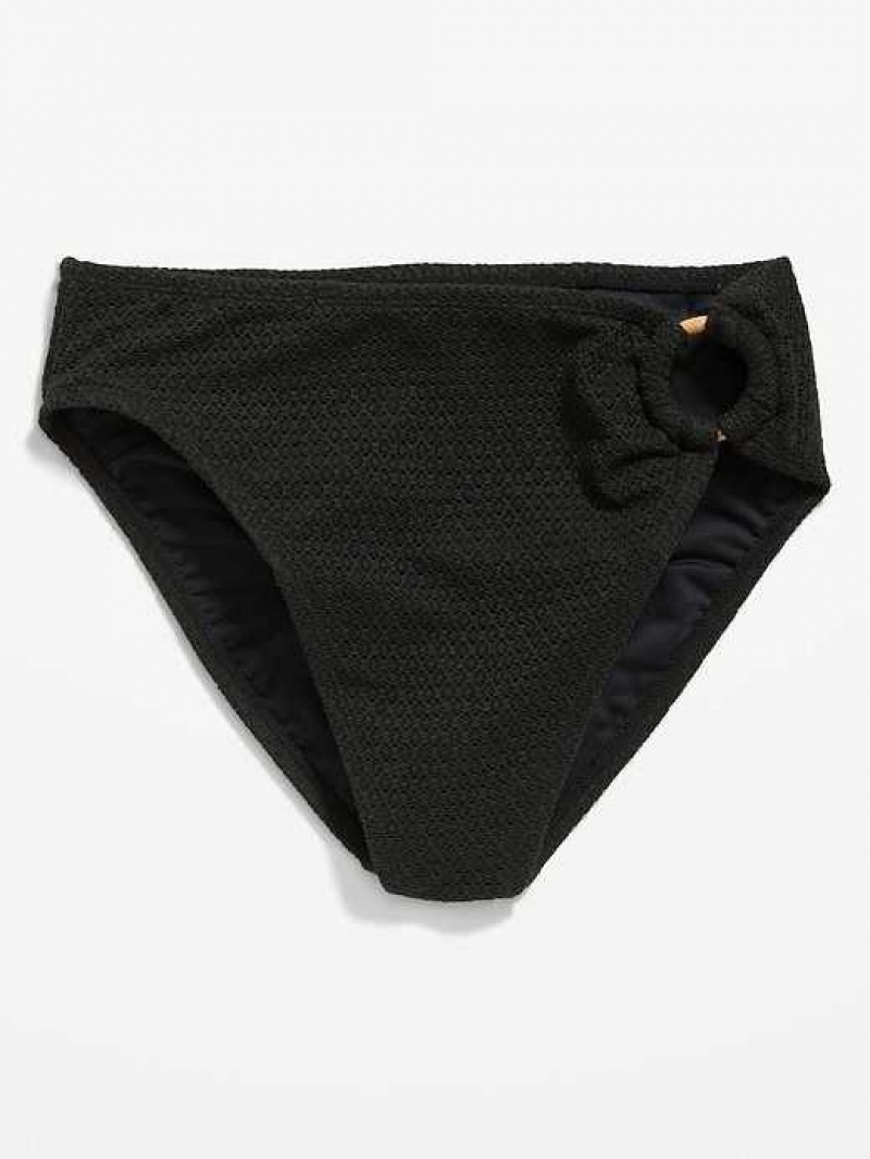 Old Navy O-Ring Crochet-Knit French-Cut Bikini Swim Bottoms Black | RXK895103