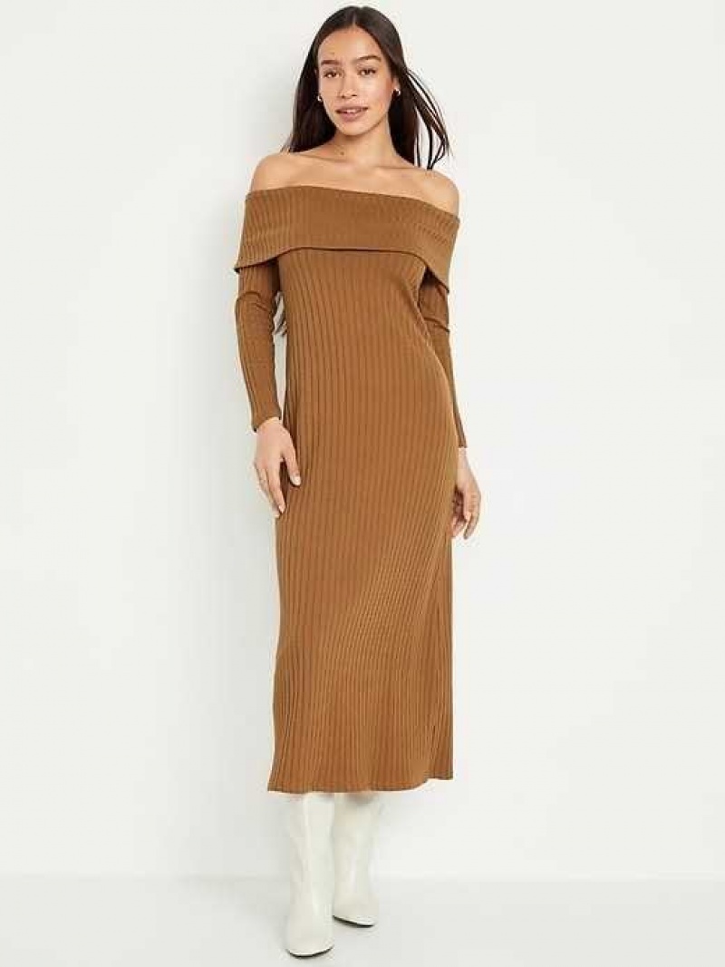 Old Navy Off-Shoulder Rib-Knit Maxi Dress Spiced Saffron | TKI092754