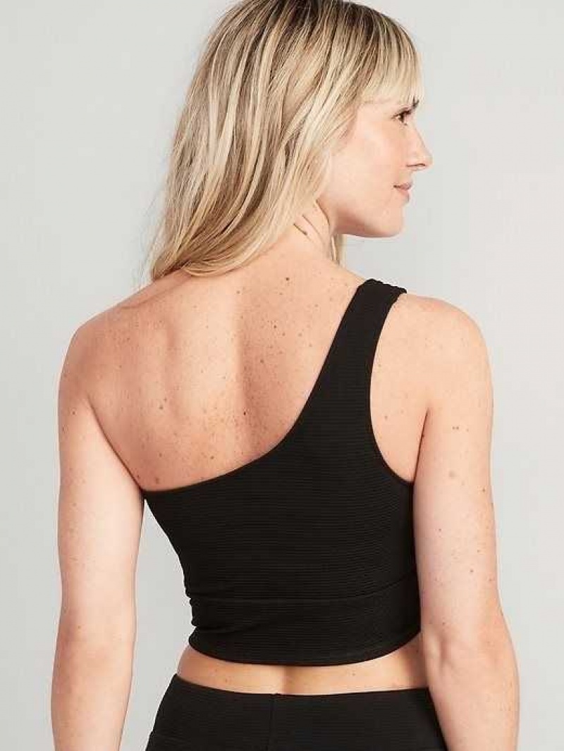 Old Navy One-Shoulder Pucker Longline Bikini Swim Top Black | BHA796201