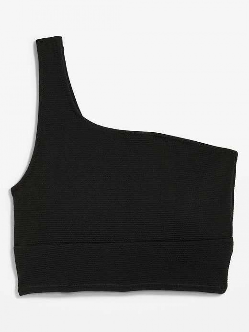 Old Navy One-Shoulder Pucker Longline Bikini Swim Top Black | BHA796201