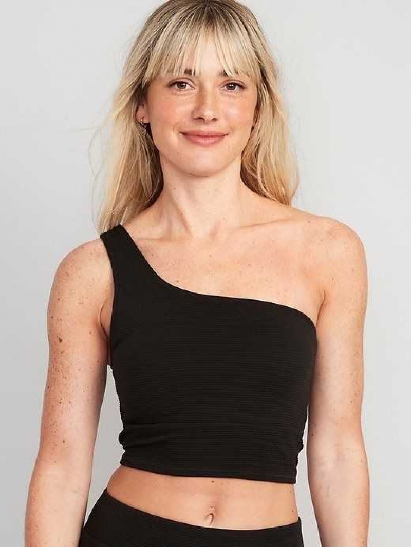 Old Navy One-Shoulder Pucker Longline Bikini Swim Top Black | BHA796201