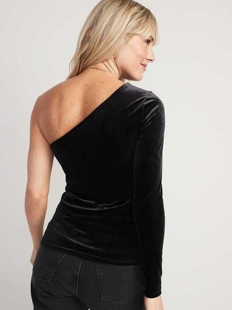 Old Navy One-Shoulder Velvet Top Black | BUX794803