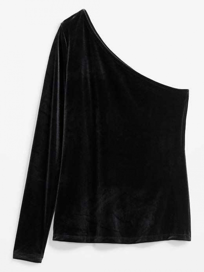 Old Navy One-Shoulder Velvet Top Black | BUX794803