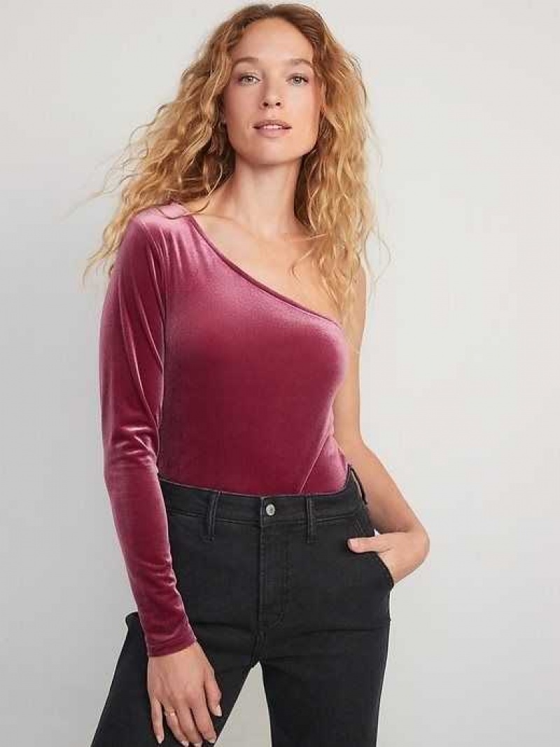 Old Navy One-Shoulder Velvet Top Red | ROQ782093