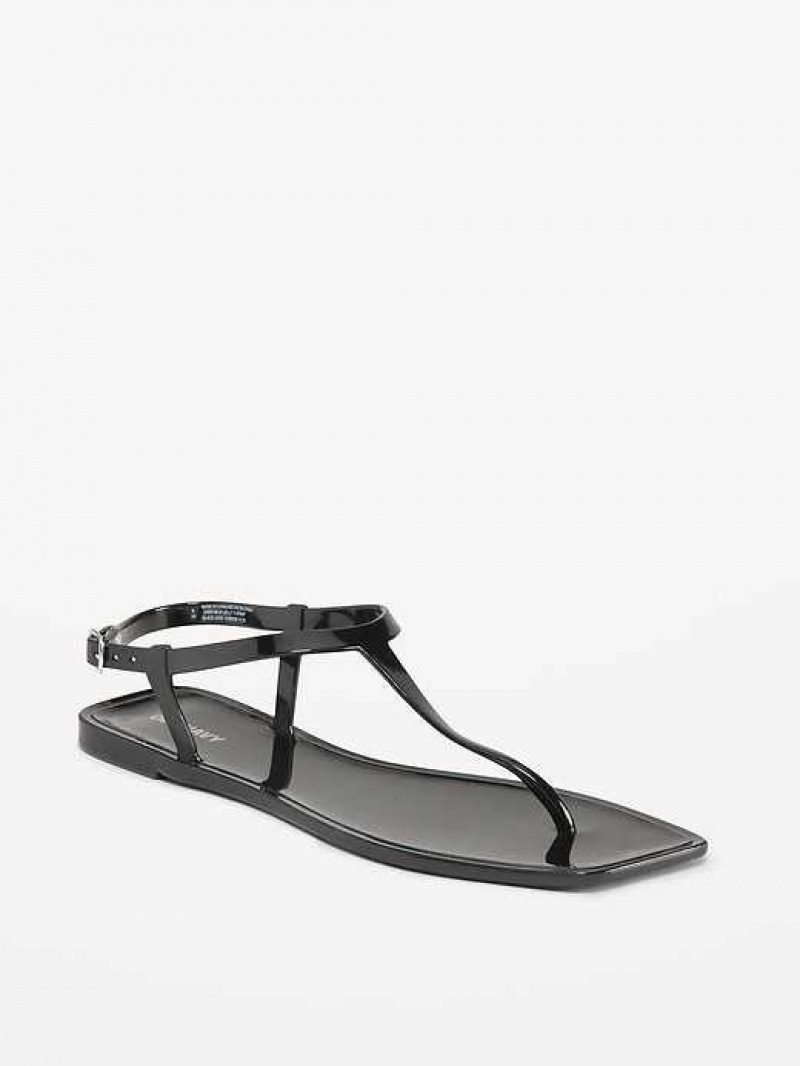 Old Navy Opaque Jelly T-Strap Sandals Black | LQU564087