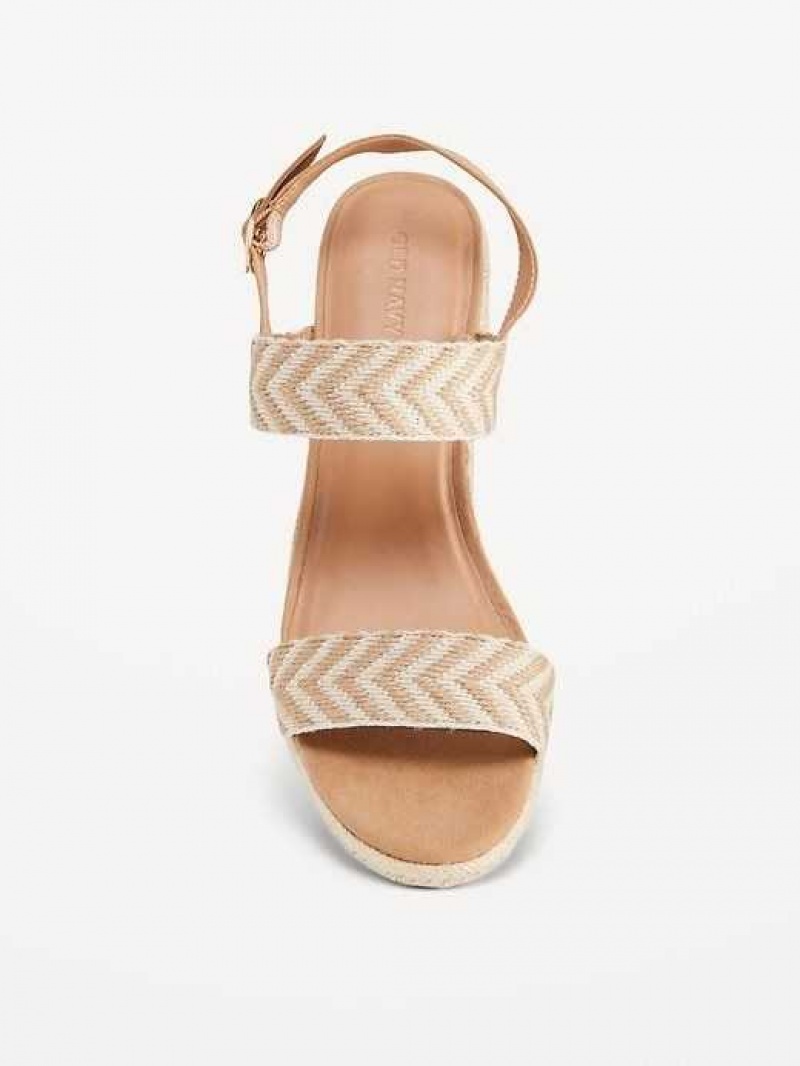 Old Navy Open-Toe Braided Straw Espadrille Wedge Sandals Beige White | UJA481590