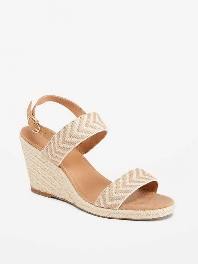 Old Navy Open-Toe Braided Straw Espadrille Wedge Sandals Beige White | UJA481590