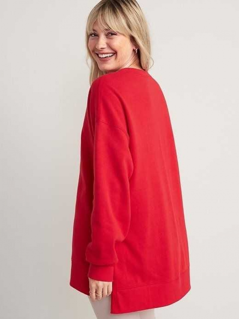 Old Navy Oversized Boyfriend Garment-Dyed Tunic Sweatshirt Red | ZGB451792