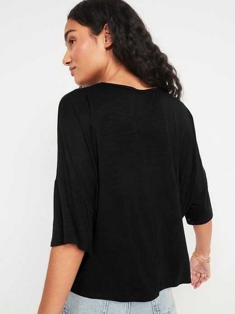 Old Navy Oversized Elbow-Sleeve Slub-Knit T-Shirt Black | DEU518402