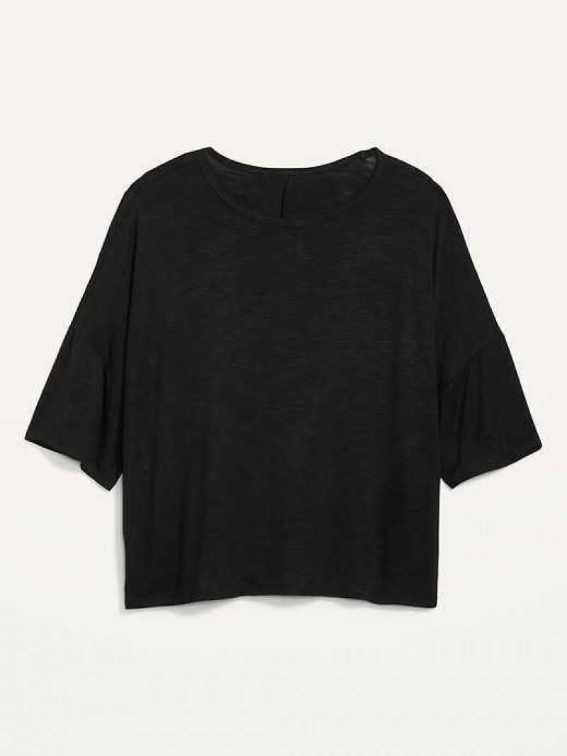 Old Navy Oversized Elbow-Sleeve Slub-Knit T-Shirt Black | DEU518402