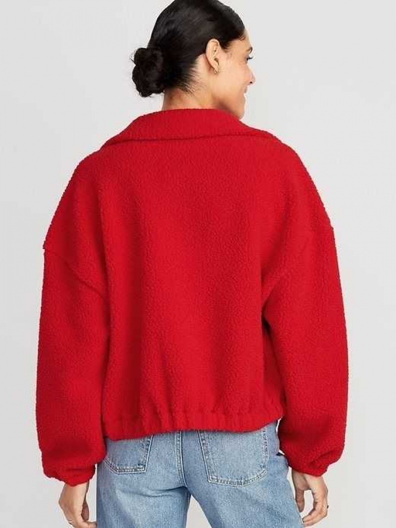 Old Navy Oversized Full-Zip Sherpa Pullover Red | VGE378654