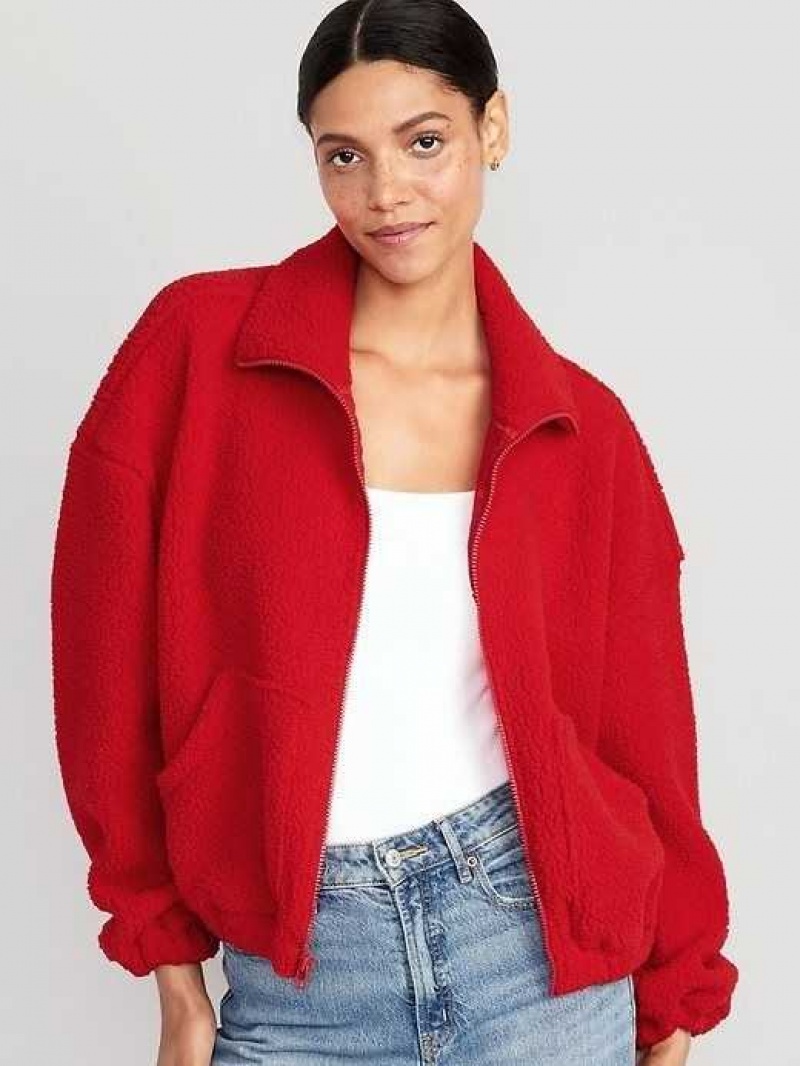 Old Navy Oversized Full-Zip Sherpa Pullover Red | VGE378654