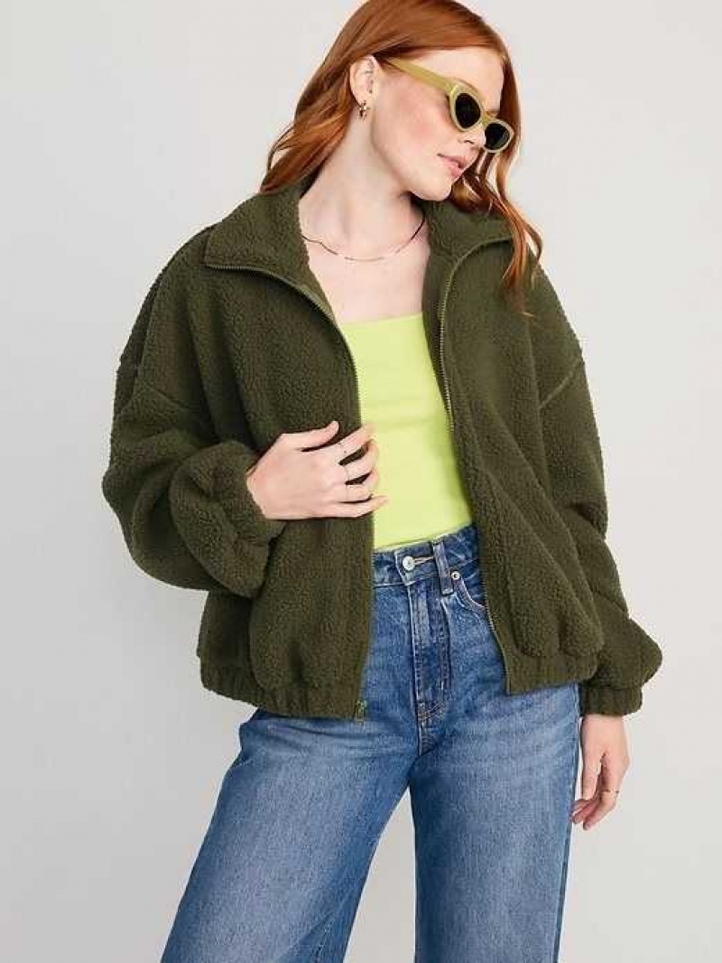 Old Navy Oversized Full-Zip Sherpa Pullover Conifer | FLB427835